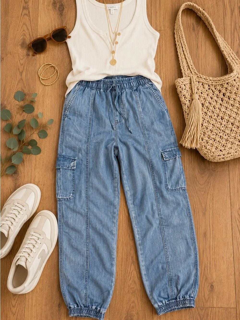 Mustard Seed Light Blue Cargo Jogger Jeans